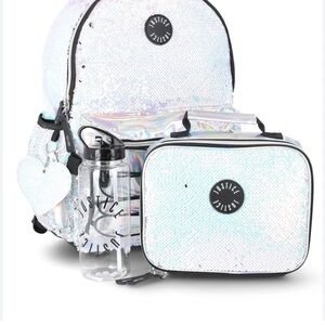 Justice Holographic Sequin Backpack Set - iridescent white silver 17 inch